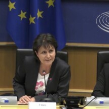 Patricia Blanc, présidente d'Imagine for Margo, au Parlement Européen pour le lancement du manifeste de la communauté du cancer pédiatrique